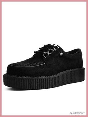 Faux Suede Creeper Sneakers with Chunky Platform Sole Lace Up